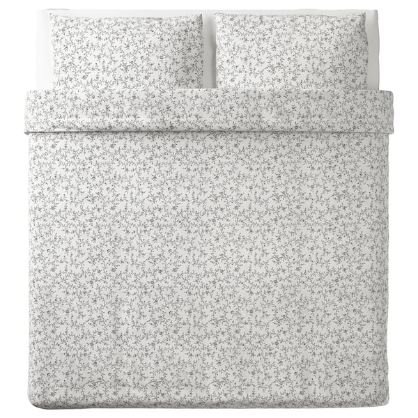 KOPPARRANKA white floral bedding set - soft cotton and viscose blend, floral pattern, rectangular shape for comfort.
