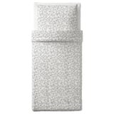 KOPPARRANKA white floral bedding set; a floral pattern, made of cotton and viscose blend, rectangular shape.
