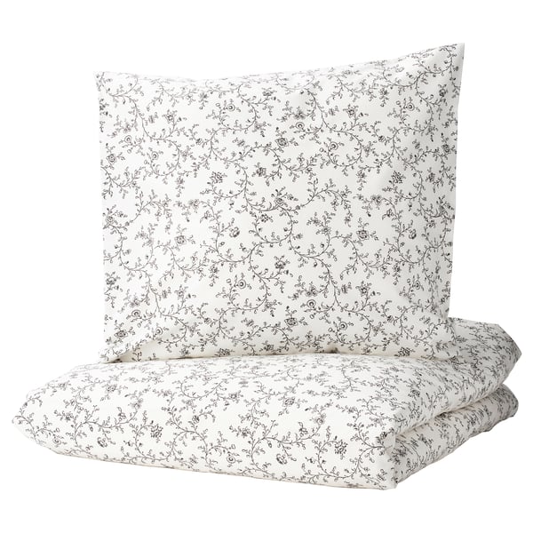KOPPARRANKA bed linens, floral print, white, cotton blend, neatly folded.