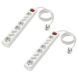 Two white KOPPLA power strips with 8 sockets, switches, and 1. 5m cables.