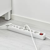 White surge protector with 8 outlets and switch.