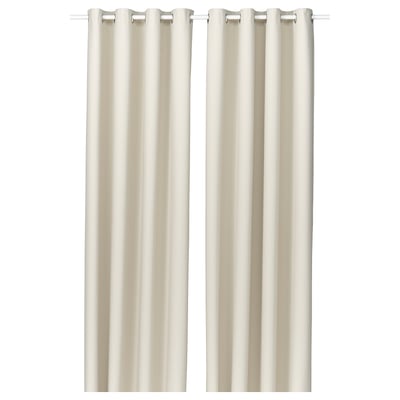 Beige KORGMOTT curtains with eyelets, simple design, dense fabric for light block.