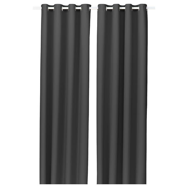 Korgmot dark grey block-out curtains: elegant, plain, rectangular panels with eyelet design.