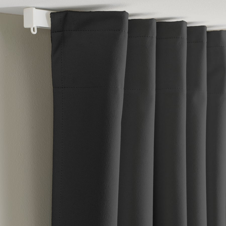 Cutains Block KORGMOTT block-out curtains, 1 pair, dark grey/with heading tape ...