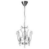 KRISTALLER silver chandelier; 3 arms, crystal prisms, adjustable chain; modern elegant design.