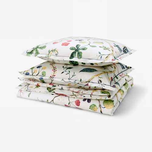 KRONBUSKE Duvet cover and 2 pillowcases, light beige/floral pattern, 240x220/80x80 cm