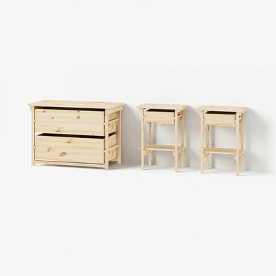KRONÖREN Bedroom furniture, set of 3, pine
