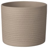 KRYPTUJA planter, beige, stoneware, cylindrical, textured pattern.