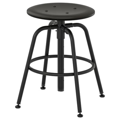KULLABERG adjustable black stool with round seat and metal footrest.