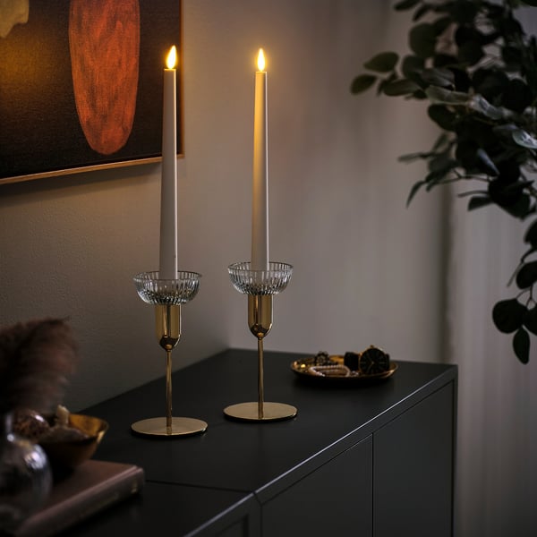 KUNGSTÄRNA Candlestick, clear glass/gold-colour, 19 cm