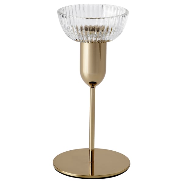 KUNGSTÄRNA Candlestick, clear glass/gold-colour, 19 cm