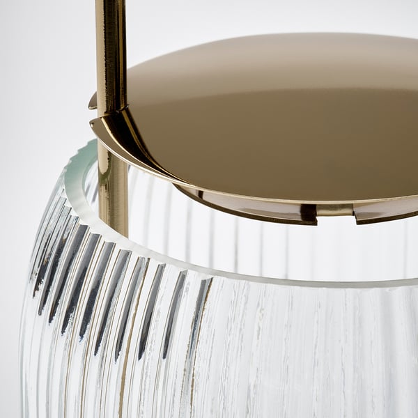 KUNGSTÄRNA Lantern for tealight, clear glass/gold-colour, 25 cm