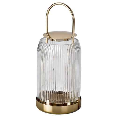 KUNGSTÄRNA Lantern for tealight, clear glass/gold-colour, 25 cm