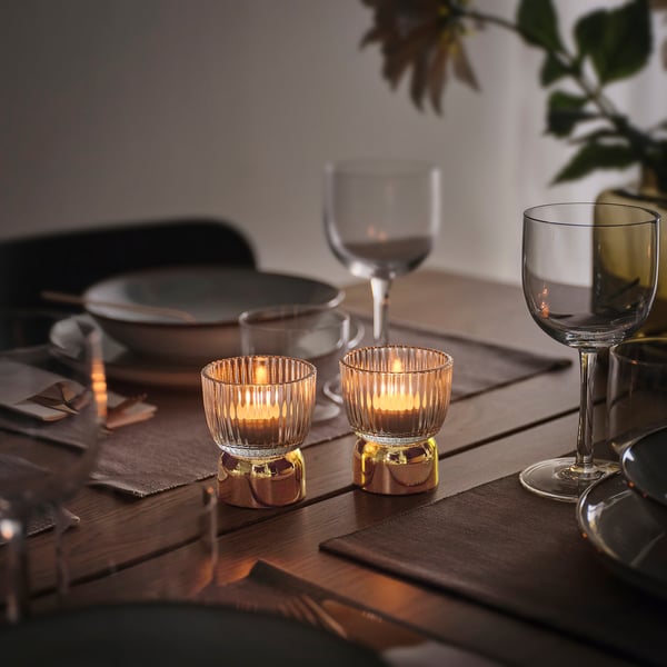KUNGSTÄRNA Tealight holder, clear glass/gold-colour, 8 cm