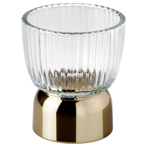 KUNGSTÄRNA Tealight holder, clear glass/gold-colour, 8 cm
