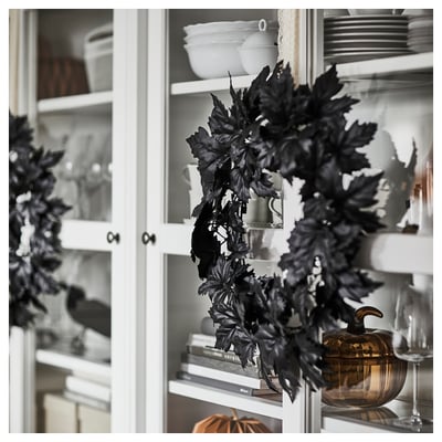 KUSTFYR Artificial wreath, in/outdoor black, 60 cm
