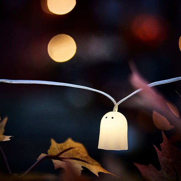 KUSTFYR LED lighting chain with 12 lights, battery-operated indoor/ghost white
