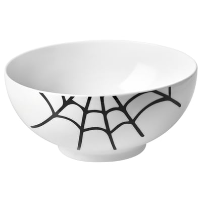 KUSTFYR white bowl, black web design, porcelain, deep shape, decorative.