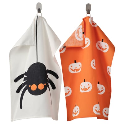 KUSTFYR Tea towel, mixed patterns orange/white, 45x60 cm