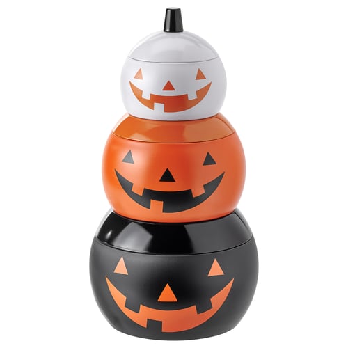 KUSTFYR Tin with lid, set of 3, pumpkin-shaped mixed colours