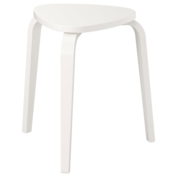 White KYRRE stool with triangular seat & bent legs, simple & stable.