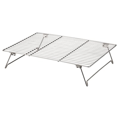 LÄTTBAKAD cooling rack, silver, stainless steel, rectangular, foldable design.