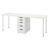 LAGKAPTEN desk: white, rectangular top, 4 drawers, adjustable legs, minimalist, large workspace