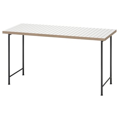 LAGKAPTEN table: modern square top, light beige and white, metal legs, easy mix-match design.