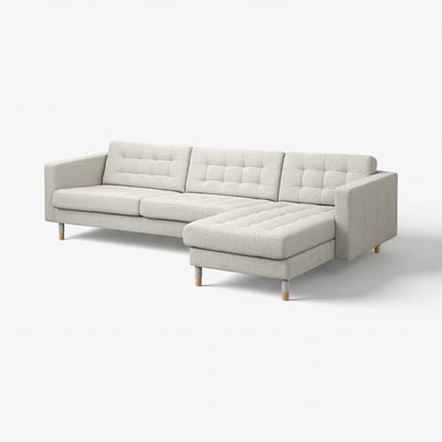 LANDSKRONA 4-seat sofa with chaise longue, Gunnared beige/wood