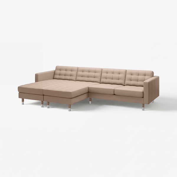 LANDSKRONA 4-seat sofa with chaise longues, Grann/Bomstad dark beige/metal
