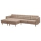 A beige, l-shaped LANDSKRONA sofa with tufted cushions and wooden legs. Its a sleek, modern design with leather and fabric upholstery.