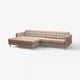 Modern tan leather sectional sofa with tufted cushions and wooden legs.