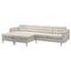 Grey modern l-shaped sectional sofa with chrome legs, featuring tufted back and seat cushions.