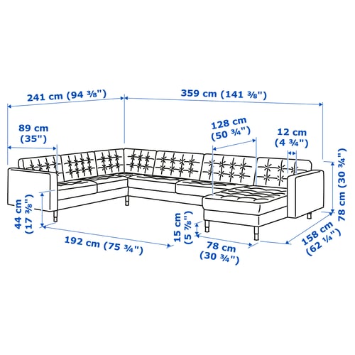 Illustration with measurements for the product: LANDSKRONA.