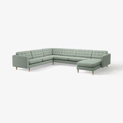 LANDSKRONA Corner sofa, 6-seat, with chaise longue/Gunnared light green/wood