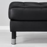 Black leather ottoman with chrome legs. Soft, smooth, high-quality upholstery. Designed for comfort and durability.