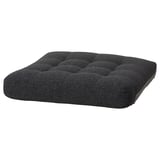 A square LANDSKRONA black cushion with tufted design, made from recycled polyester.