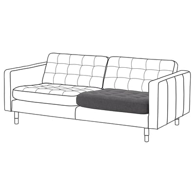 Image shows a modern, white, tufted, two-seater sofa with a dark grey cushion.