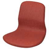 Red fabric office chair, curved back & seat, simple design.