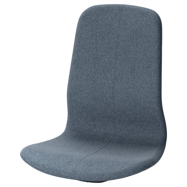A LÅNGFJÄLL office chair, blue, with padded seat and back, curved shape, lumbar support in fabric.