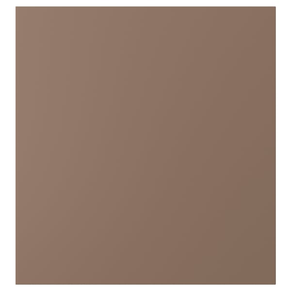 LAPPVIKEN: warm grey-brown cabinet door with simple, elegant design, featuring smooth paper foil finish on sturdy particleboard.