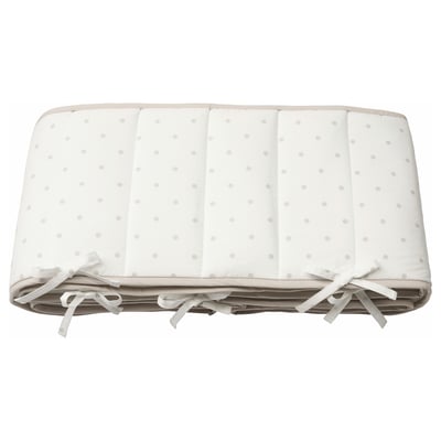 LENAST baby cot bumper pad, white, dotted, soft, tied ribbon edges.