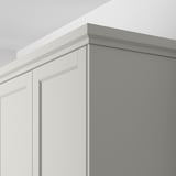 Gray kitchen cabinet panel with beveled edges, LERHYTTAN series, hiding lighting units. Character count: 83