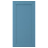 Blue kitchen door with wood frame