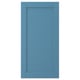 Blue kitchen door with wood frame