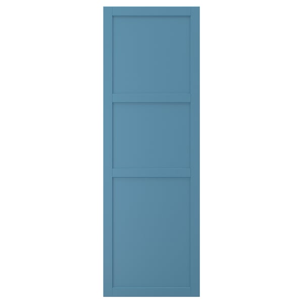 A blue LERHYTTAN door featuring a traditional solid wood frame with beveled edges and an inset veneer panel.