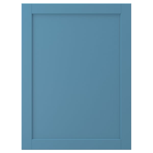 LERHYTTAN cabinet door in blue with wooden frame, rectangular, classic design.