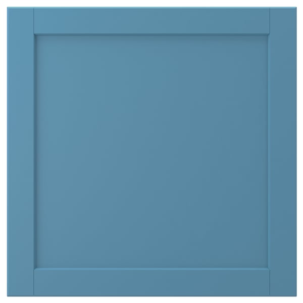 LERHYTTAN blue kitchen cabinet, square, with wood frame and inset panel.