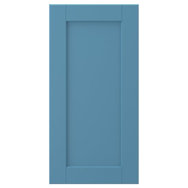 LERHYTTAN blue cabinet door with wooden frame and inset panel.