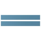 Blue rectangular wooden drawer fronts, rustic design, solid birch, beveled edges.